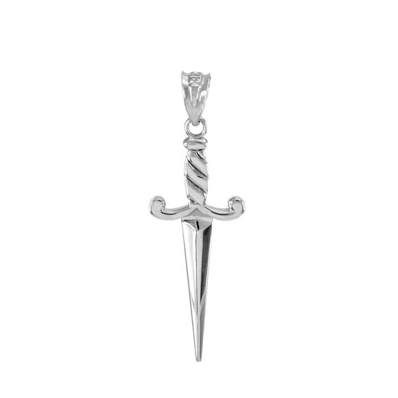 14K Solid Gold Dagger Knife Pendant White Gold